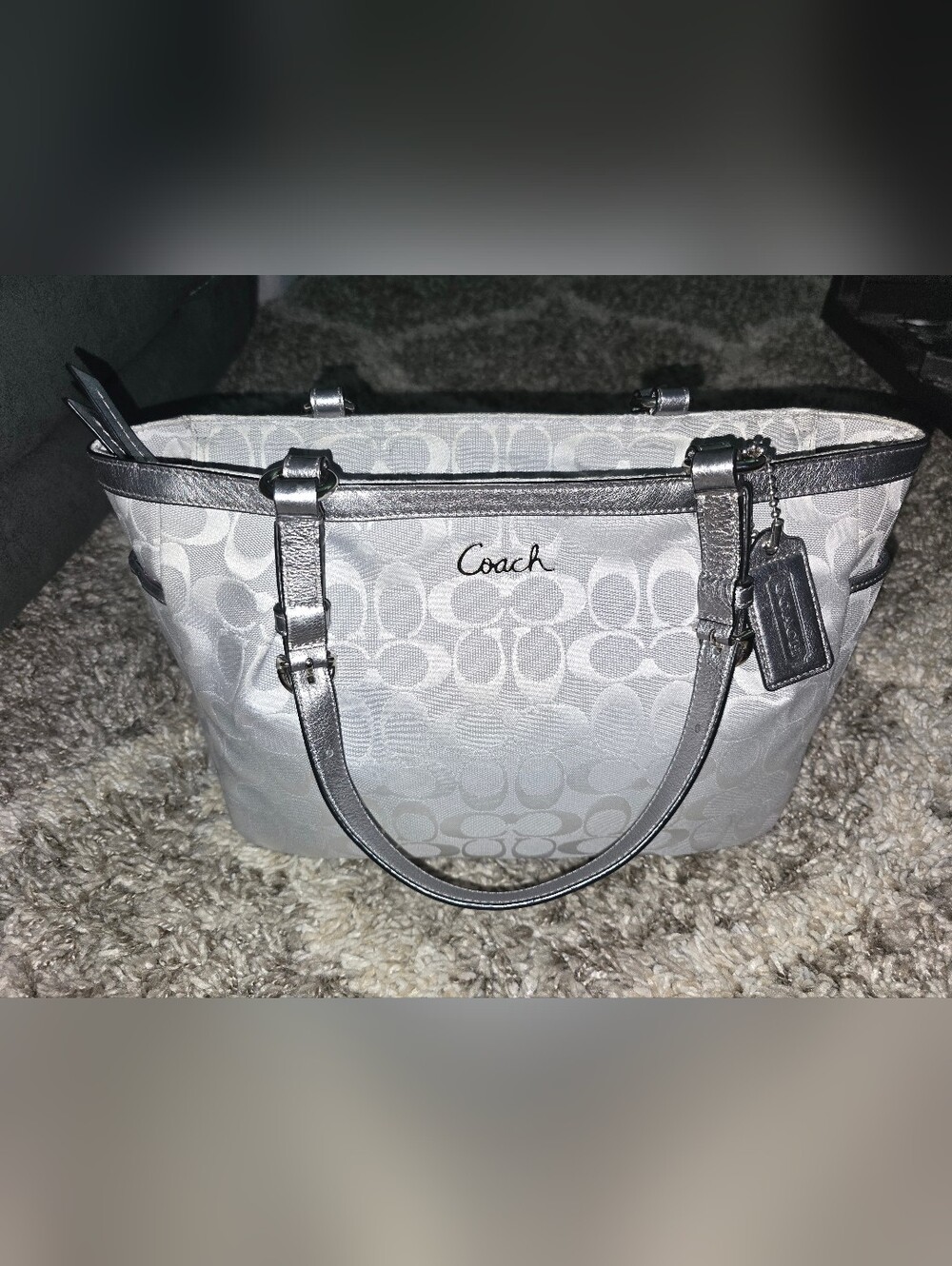 Coach Silver Signature Tote Bag